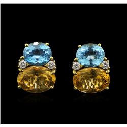 28.54ctw Multi Gemstone and Diamond Non-Pierced Earrings - 18KT Yellow Gold