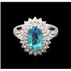 Image 1 : 2.05ct Paraiba Tourmaline and Diamond Ring - 18KT White Gold