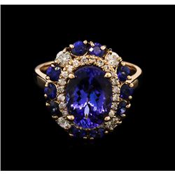 3.20ct Tanzanite, Blue Sapphire and Diamond Ring - 14KT Rose Gold