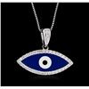 Image 1 : 18KT White Gold 0.20ctw Diamond Evil Eye Pendant With Chain