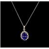 Image 1 : 4.00ct Tanzanite and Diamond Pendant With Chain - 14KT White Gold