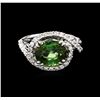 Image 1 : 3.40ct Green Tourmaline and Diamond Ring - 18KT White Gold