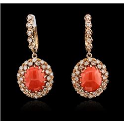 14KT Rose Gold 11.54ctw Coral and Diamond Earrings