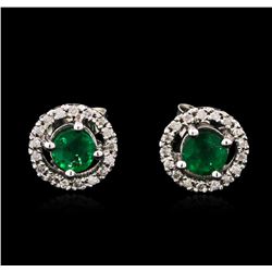 0.71ctw Emerald and Diamond Earrings - 14KT White Gold