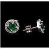 Image 2 : 0.71ctw Emerald and Diamond Earrings - 14KT White Gold