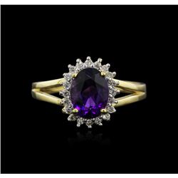 14KT Yellow Gold 1.09ct Amethyst and Diamond Ring