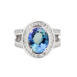 4.43ct Tanzanite and Diamond Ring - 14KT White Gold