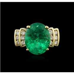 14KT Yellow Gold GIA Certified 6.19ct Emerald and Diamond Ring