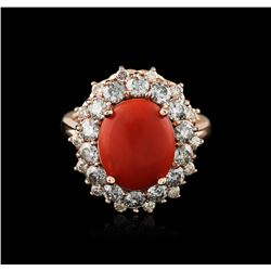 14KT Rose Gold 8.88ct Coral and Diamond Ring