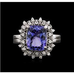 4.17ct Tanzanite and Diamond Ring - 14KT White Gold