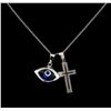 Image 1 : 14KT White Gold Cross and Evil Eye Pendant With Chain