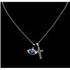Image 2 : 14KT White Gold Cross and Evil Eye Pendant With Chain