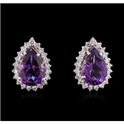 14KT White Gold 10.38ctw Amethyst and Diamond Earrings