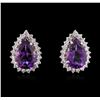 Image 1 : 14KT White Gold 10.38ctw Amethyst and Diamond Earrings