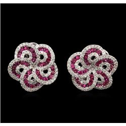 1.80ctw Ruby and Diamond Earrings - 18KT White Gold