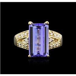 4.95ct Tanzanite and Diamond Ring - 14KT Yellow Gold