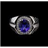 Image 1 : 3.79ct Tanzanite and Diamond Mens Ring - 14KT White Gold