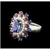 Image 2 : 14KT White Gold 3.58ct Tanzanite, Sapphire, Ruby and Diamond Ring