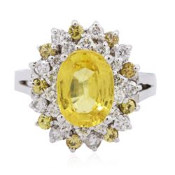 14KT White Gold GIA Certified 3.35ct Yellow Sapphire and Diamond Ring
