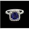 Image 1 : 2.80ct Blue Sapphire and Diamond Ring - 14KT White Gold