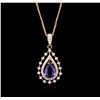 Image 2 : 14KT Rose Gold 1.99ct Tanzanite and Diamond Pendant With Chain