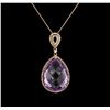 Image 2 : 13.08ct Amethyst and Diamond Pendant With Chain - 14KT Rose Gold