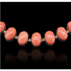 14KT White Gold 81.27ctw Coral and Diamond Necklace