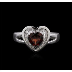14KT White Gold 0.87ct Garnet and Diamond Ring