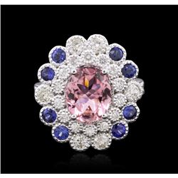 14KT White Gold 2.24ct Tourmaline, Sapphire and Diamond Ring
