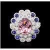 Image 1 : 14KT White Gold 2.24ct Tourmaline, Sapphire and Diamond Ring