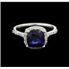 Image 1 : 3.24ct Blue Sapphire and Diamond Ring - 14KT White Gold