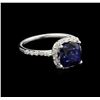 Image 2 : 3.24ct Blue Sapphire and Diamond Ring - 14KT White Gold