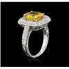 Image 3 : 18KT White Gold GIA Certified 3.74ct Yellow Sapphire and Diamond Ring