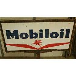 Porcelin 2 Sided Mobiloil Lollipop Sign - Cast Embossed Base