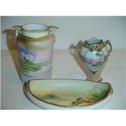 Hand Painted Nippon Vases & Bowl 3 pcs