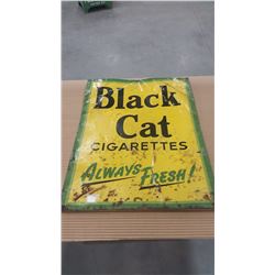 Black Cat Cigarettes Sign Always Fresh Tin 20" x 27"