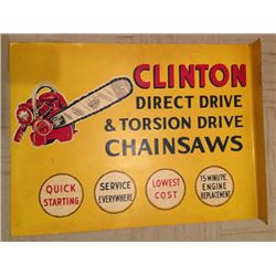 1956 Rare Clinton Chainsaw Double Sided Flange Sign