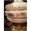 Image 2 : Vintage Brass / White Glass Lamp w/ Gold Trim Silk Shade 1950's