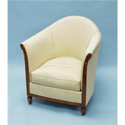 ART DECO - A pair of small fauteils in the manner of Paul Follot. Upholstered in patterned beige …