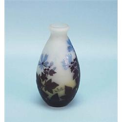 ART NOUVEAU - EMILE GALLE. A fine French cameo glass vase. Oviform body with elongated neck, yell…