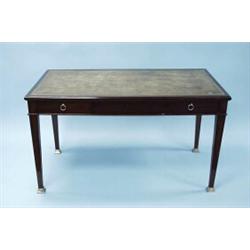 ART DECO - JEAN-MICHEL FRANK. A good oak desk with one drawer to the apron. Inlaid with leather t…