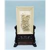 Image 1 : An antique Chinese ivory table screen on pierce work carved blackwood base. The rectangular ivory…