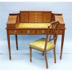 A very good English satinwood desk with extensive hand painted designs, shelves, sliding pull out…