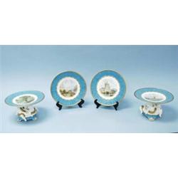 A rare 12 piece antique English porcelain dessert service comprising 2 tazzas with figural suppor…