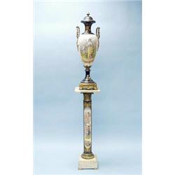 An important pair of antique French Sevres porcelain gilt bronze mounted covered urns and matchin…