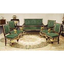 An splendid 5 piece antique French Empire style gilt bronze mounted mahogany salon set comprising…