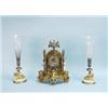 Image 1 : An antique French 3 piece champleve, crystal and gilt bronze clock set. The champleve faced clock…