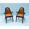 Image 1 : ART DECO - J. RUHLMANN. An unusual pair of macassar wood framed parquetry decorated arm chairs wi…