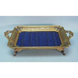 An important antique French bronze and lapis lazuli footed centerpiece. Multipatinated Barbedienn…