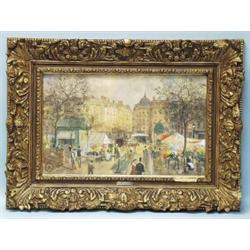 HENRI GRENIER - 20th century French school. "Paris - Flower Market." Watercolour. Signed lower le…